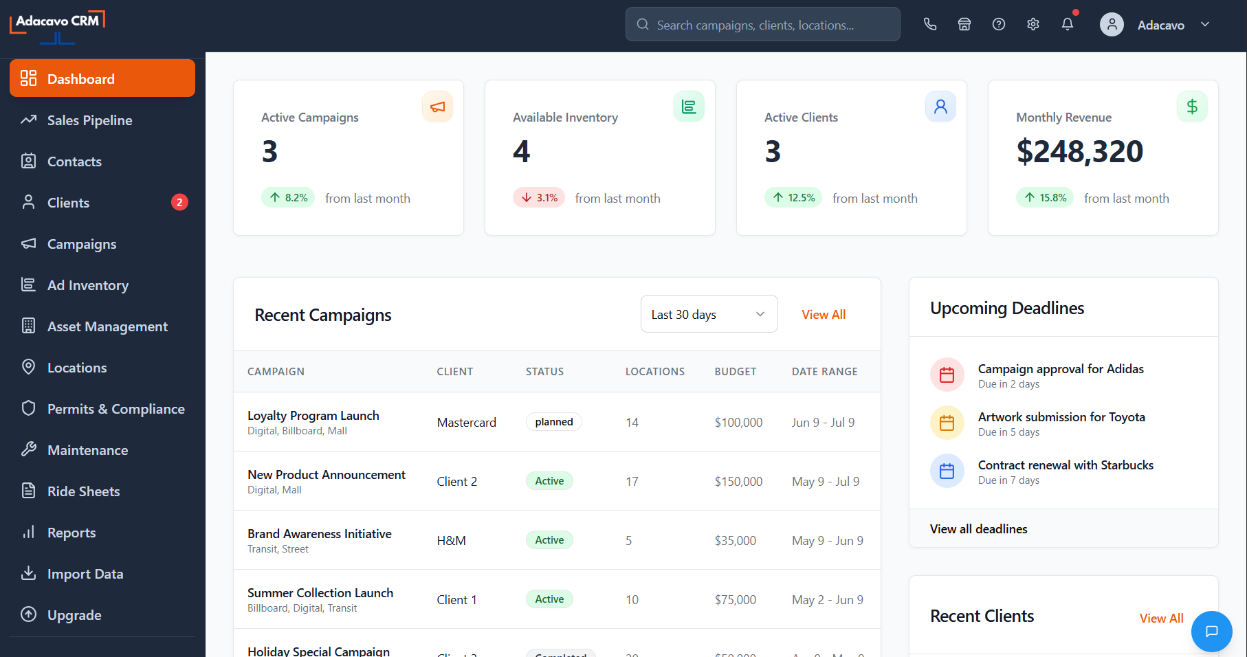 Adacavo Dashboard